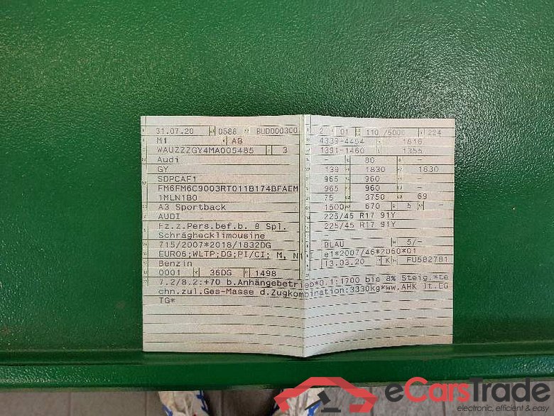 Audi A3 Sportback (8YA)(03.2020->) DE - LimS5 35 1.5 TFSI EU6d-T, Sportback advanced (EURO 6d-TEMP), 2020 - 2020 #4